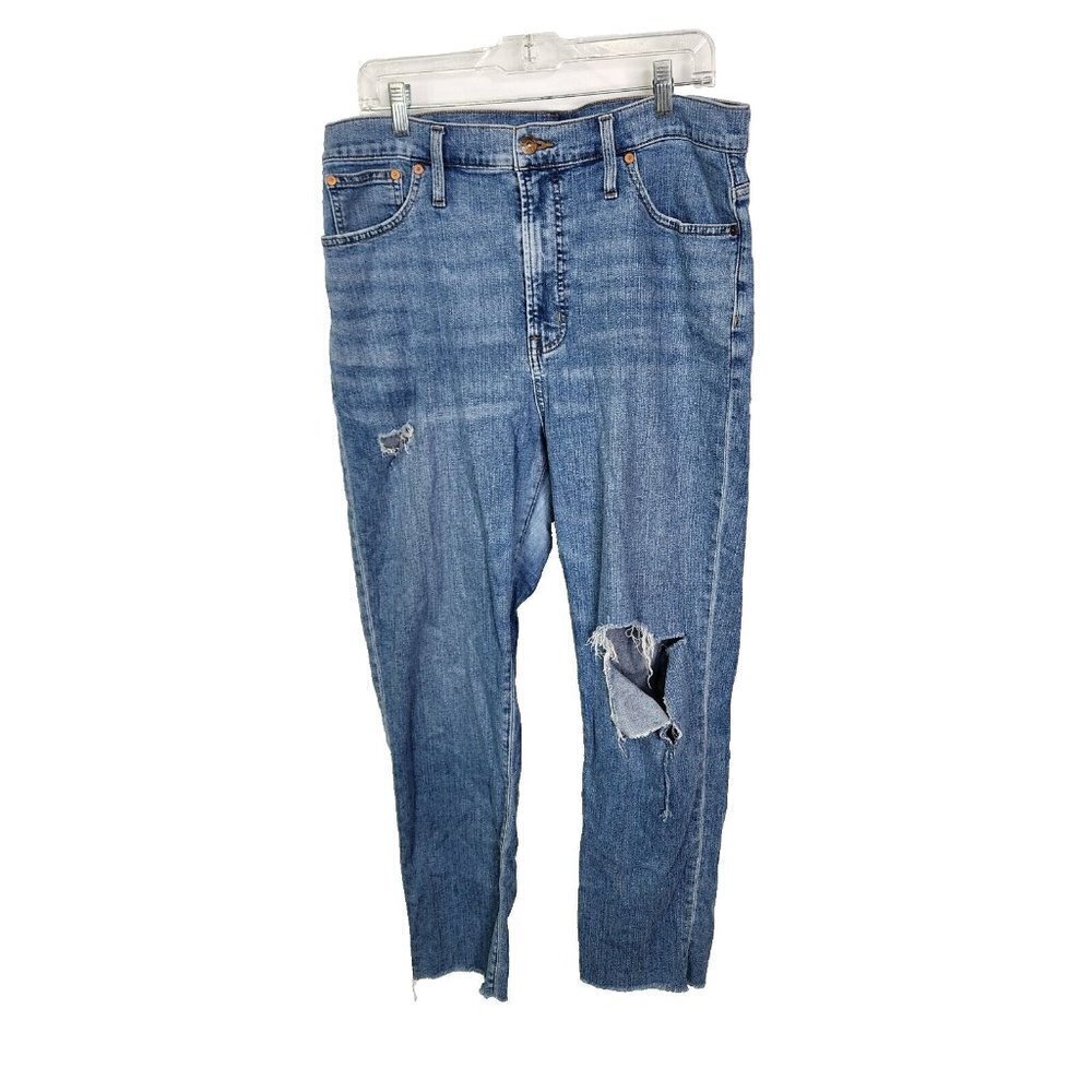 Madewell Women's 32 The Perfect Vintage Jeans High Rise Raw Hem Blue Distressed